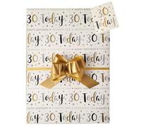 30th Birthday Gift Wrap Pack 2 Sheets 2 Tags and 2 Pull Bows