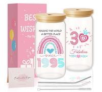 30th Birthday Gifts for Women - 30th Birthday Present Creative Glass Cups with Lids and Straws, Interesting Personalized Iced Coffee Glass Mug Gifts For Best Friend Sister Wife Auntie Daughter Gift