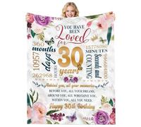 30th Birthday Gifts for Women, 50" x 60" Flannel Throw Blanket, 40-70 Year Old Present for Her, Gift for Her, Happy Birthday Gift Ideas for Ladies, Mom, Grandma, Wife, Sister, Friends