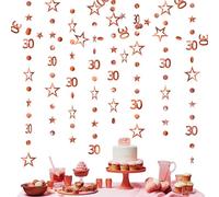 30th Birthday Hanging Decorations 3m/112in Long Rose Gold with Number 30 Circle Dot Twinkle Star Garland 30th Birthday Banner Metallic Hanging Streamer Shiny Hanging Swirlsfor Men and Women