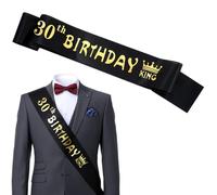 30th Birthday King Sash Gold Foil Black Satin Birth Day Sash 30th Birthday Decorations for Him Men Birth Day Party Favors