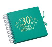 30th Birthday Memory Book, Star Design, Spiral Bound Scrapbook Album with Blank Pages Multiple Colours (Emerald Green)