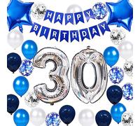 30th Birthday Party Decoration Blue Silver for Men, Happy Birthday Banner Number 30 Birthday Star Foil Balloons Latex Confetti Balloons for Men Him Boyfriends Husband 30 Years Old Birthday(30th)