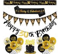 30th Birthday Party Decorations for Men - Black Gold Balloon Banner Decoration Set with Yard Banners, Happy Birthday Cake Topper Confetti Latex Balloons for 30 Years Old Party Supplies