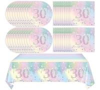 30th Birthday Party Decorations Tableware for Girls Women, Iridescent Macarons Diamond Happy 30th Birthday Supplies Includes 20 Plates 20 Napkins and 1 Tablecloth for Adult Boys Girls 30 Year Old Bday