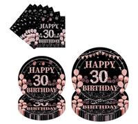 30th Birthday Party Tableware Women - 96 Pcs Black Rose Gold Decorations Party Paper Plates and Napkins Set Tableware for Her Girls Women Adults 30 Year Old Table Decor Supplies