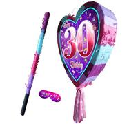 30th birthday pinata with stick - Girls thirty party smashing game - Big 41cm x 38cm