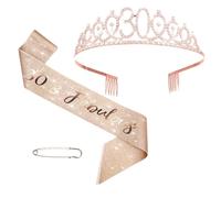 30th Birthday Sash and Tiara, 30th Birthday Decorations Gifts for Women Rhinestone Crown Kit (Rose Gold)
