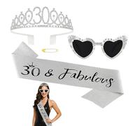 30th Birthday Sash for Women, Dirty 30 Birthday Decorations for Her, 30th Birthday Party Favors Outfit with Glasses, Sash and Tiara