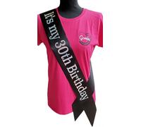 30th Birthday Sash - Its my 30th Birthday Sash - Beautiful Quality Black Ribbon and Holographic Silver Font
