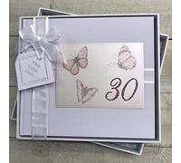30TH Birthday. Special Occasion. Guest Book. Vintage Butterflies Design. Hand Finished by WHITE COTTON CARDS (VB30G)