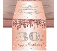 30th Birthday Table Runner Rose Gold Happy 30th Birthday Table Runner for Women Her 30 Years Old Birthday Celebration Party Decorations Non-Slip Dining Table Linen Cover Cloth Decor, 180x35cm Long