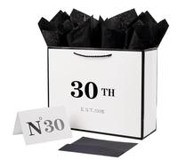 30th Birthday White Black Large Gift Bag with Card and Tissue Paper, Metallic Printing Keepsake Gift Vintage Bag for Men Women, 1995 Wife Husband 30 Year Old Party Paper Bag for Gifts Wrapping.