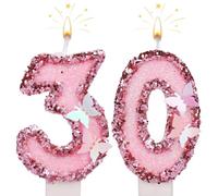 30th Girls Birthday Candles, Birthday Number 30 Candles, Pink Number Candles Cake Topper, Handmade Sequin Glitter Butterfly Candles for Girls Birthday Party and Anniversary Celebration Supplies(30)…