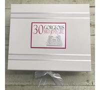 30TH Gorgeous Birthday Girl. Special Occasion. Large Keepsake Box. NEON Bag Design. Hand Finished by WHITE COTTON CARDS (NB30X)