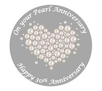 30th Happy Anniversary Pearl Round Circle Cake Edible Icing or Wafer Topper 7.5 inch Personalised (Icing)
