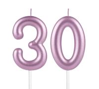 30th Metallic Pink Birthday Candles, Metallic Pink Birthday Number 30 Candle for Cake Topper Decorations Women Man Wedding Anniversary Celebration Happy Party Supplies