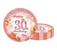 30th Party Plates 7 inch Rose Gold,30th Birthday Paper Plates Rose Gold 16Pcs,30th Pink Rose Gold Birthday Paper Tableware Set for Her Birthday Gifts,30th Women Birthday Party Decorations