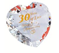 30th Pearl Anniversary Romantic Gifts for Couple Women Her Mum Parents Nan, 30 Years Anniversary Presents for Wife Girlfriend, Crystal Diamond Shaped Paperweights Heart Marriage Keepsake Ornaments