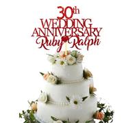 30th Pearl Custom Wedding Anniversary with Both Names. Any years any Names Personalised Cake Topper Glitter Card (GLITTER RED)