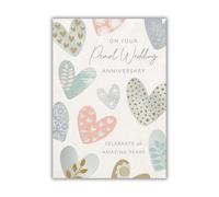 30th Pearl Wedding Anniversary Card, Hearts Design, Gold Foil Finish, UK Made