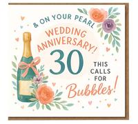 30th Pearl Wedding Anniversary Card - This Calls for Bubbles - Champagne Bottle and Floral Design - Cute Celebration Card for Couples