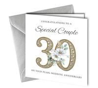 30th Pearl Wedding Anniversary Card, Unique Design, 'To a Special Couple' Congratulations Blank Inside Metalic Silver Envelope 400gsm Thick Card #1872