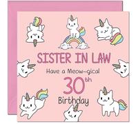 30th Sister in Law Birthday Card - Funny Cat Cute Sister-in-Laws Birthday Card for 30 Year thirty, thirtieth