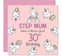 30th Step Mum Birthday Card - Funny Cat Cute Step Mom Birthday Card for 30 Year thirty, thirtieth