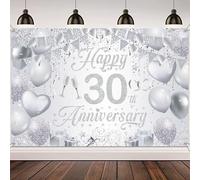 30th Wedding Anniversary Banner - Silver Pearl Photo Background Backdrop Decoration Supplies for Party (180x120 cm)