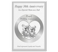 30th Wedding Anniversary cards Pearl 30 Thirty Year Happy Unique Greeting (Special Mum and Dad card - Cute Teddy Bears)