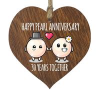 30th Wedding Anniversary Plaque Gift for Husband Wife - 30 Years Together - Happy Pearl Anniversary Wooden Heart for Women Men Partner, Dark Wood Sign Keepsake Gifts