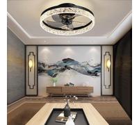 30W Black Ceiling Fan with Remote Control Dimmable LED Light Adjustable Wind Speed Quiet Chandelier for Living Room Bedroom Office (50CM)