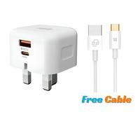 30W Dual Port USB & Type-C Fast Charger - UK - Free Charging Cable