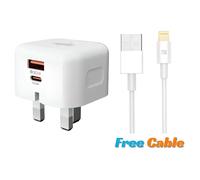 30W Dual Port USB & Type-C Fast Charger - UK - Free Charging Cable