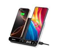 30W Dual Wireless Charger for 2 Phones, Double Phone Charger Stand for iPhone Air/17/16/15/14/13, Charging Station Pad for Samsung Galaxy S25/S24/S23/S22, Pixel 9/8, AirPods/Galaxy Buds, SwanScout 504