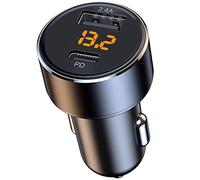 30W PD USB C Car Charger with 18W USB-A Quick Charge | LED voltage display, compact cigarette lighter adapter, for iPhone, Samsung, tablets, 12 V/24 V