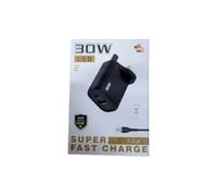 30W/quick Charge 3.0 Fast Wall Charger With A-Ip Cable For Apple Iphone/ipad/samsung - Black