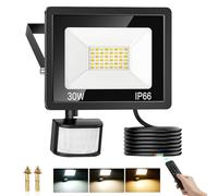 30W Security Lights Outdoor Motion Sensor, 2700LM PIR Sensor Security Light Dimmable 3000K 4000K 6500K, IP66 Waterproof LED Floodlights Outside Light with Remote Control for Garden Backyard Garage