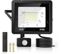 30W Security Lights Outdoor Motion Sensor, PIR Flood Light with Remote Control, IP66 Waterproof, 36 LEDs, Cool White, 6500K, 2700LM, Outdoor Lights Mains Powered for Garden Corridor Entrance Backyard