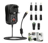 30W Universal Power Adapter - 3V/4.5V/5V/6V/7.5V/9V/12V Adjustable AC to DC Power Supply with 8 DC Plugs, 2A Max for CCTV Cameras, Speakers, Routers, LED Strips, TV Box, Tablets & More