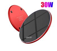 (30W Upgraded version, Black And Red) NEW 50W Qi Wireless Charger Fast Charging Pad for All Qi Standard iPhone Samsung Huawei Xiaomi Android Mobile Phone