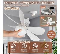 (30W White 41.91cm) Smart Ceiling Fan with Light, 3-Speed Adjustable, 3-Color Dimmable LED, E26/E27 Base, Remote Control, Super Quiet,