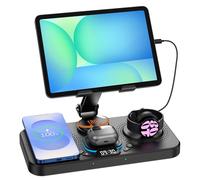 30W Wireless Charger for Samsung Foldable Android Charging Station for Galaxy Tab with Digital Clock &7 Color Ambient Light, Watch Charger for S25 Ultra/S24, for Samsung Watch7, Galaxy Buds3 Pro(Black