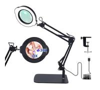 30X/10X Dual-Lens Magnifying Glass with Light, Combination Lens Magnifier with Light, 5 Color Modes, 2 in 1 Magnifying Desk Lamp with Base for Craft Hobby Painting Sewing Close Work(No Adapter)