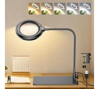 30X 10X Magnifying Glass with Light and Stand, 90 LED 5 Color Modes Stepless Dimmable, Hands-Free Lighted Magnifying Glass Desk Lamp for Close Work Craft Hobby Painting Sewing Jewelry Reading, Square