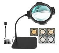 30X 10X Magnifying Glass with Light & Stand, 54 LED Lighted Desk Lamp, 5 Colors, 3 Levels Dimmable, Hands-Free Flexible Gooseneck for Craft, Hobby, Painting, Sewing, Close Work