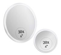 30X & 20X Magnifying Mirror Set with 3 Stick On Suction Cups - High Magnification Vanity Mirrors for Makeup and Tweezing - 15cm (30 X) and 10cm (20 X)