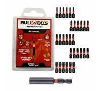 30x Bull Bits 25mm Torx Impact Driver Bits Set T15, T20, T25, T30, T40 x6 Each + 60mm Magnetic Bit Holder, Shock Zone, S2 Steel, Torsion Zone