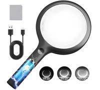 30X Charge Magnifier with Light, NUEYiO 4.33Inch Large Handheld Magnifying Glass with Light, 20 Daylight LEDs & Third Gear Dimming Lighted Magnifying Glass for Seniors Reading Inspection Coin Jewelry